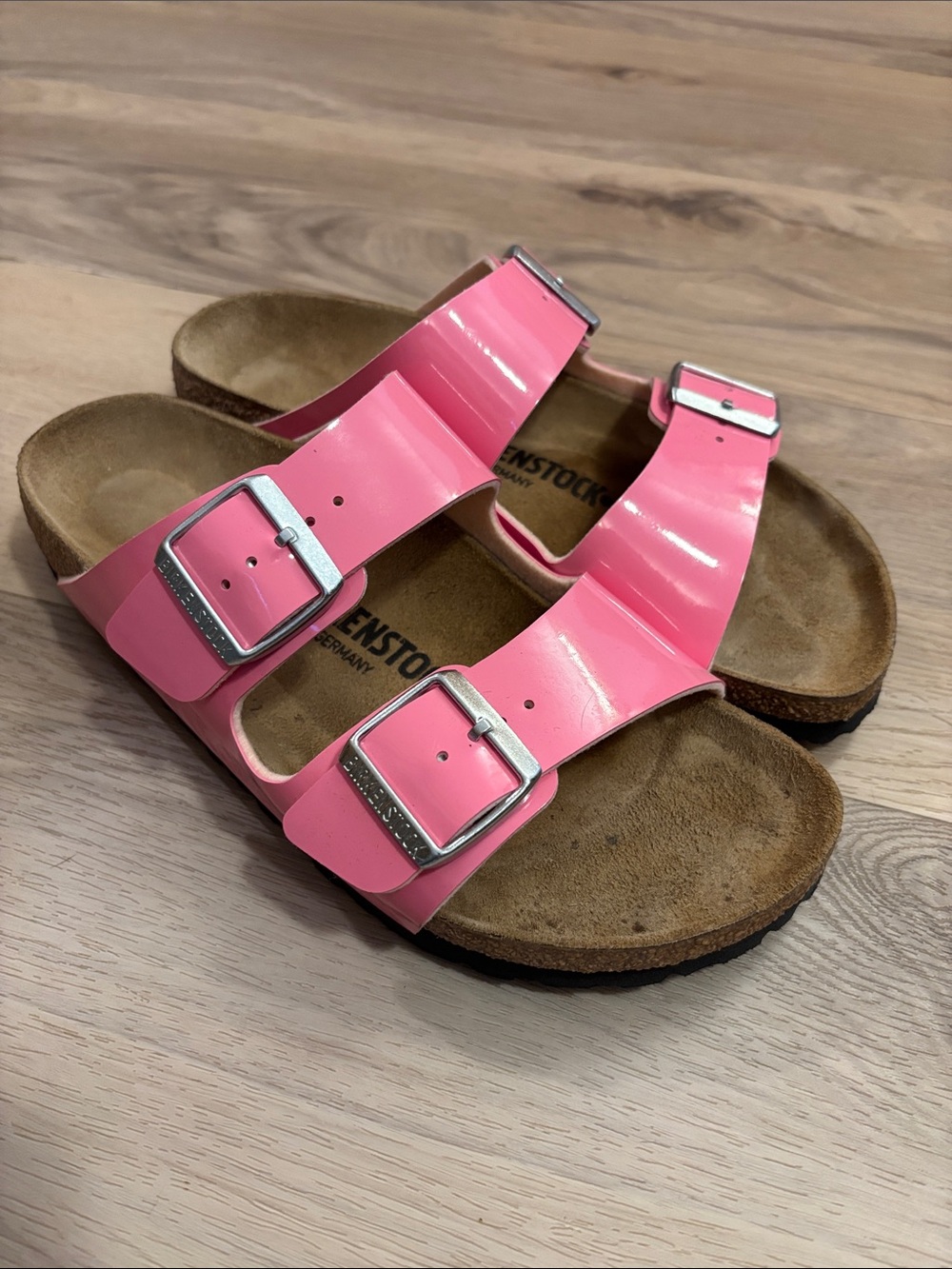 Birkenstock Arizona Patent Pink Double Strap Sandals